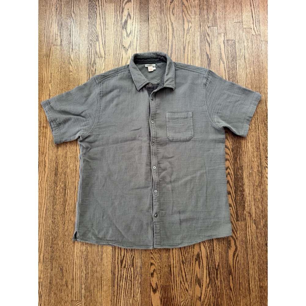 Carbon2 Mens Large Olive Green Gauze Shirt 100% Cotton Textured Short Sleeve